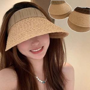 주름 밴드 밀짚 썬캡 모자 왕골 자외선 차단 햇빛 여