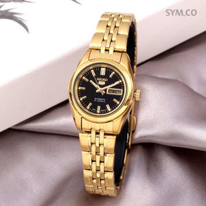 세이코5 SYMA40K1 블랙다이얼 골드톤 라운드 오토매틱 여자 메탈 시계 d