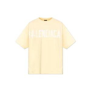 25 FW 발렌시아가 로고 프린트 크루넥 티셔츠 엘로우 764235TSVR9