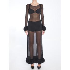 마린세르 블랙 시어 메쉬 저지 롱 원피스 WDR276A CJER0004 BK9