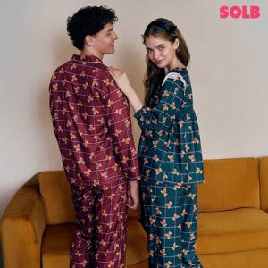 [솔브]테디베어 체크나염 면기모 남여커플파자마 SSPA2532WMSET