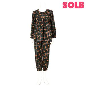 [솔브]면100 귀여운 테디베어 체크나염 기모 여성파자마 SSPA2532W