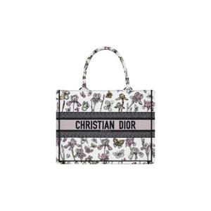 디올 미디움 디올 북 토트 라떼 멀티컬러 버터플라이 앤 아이리스 자수 라떼 M1296ZEPI-M941