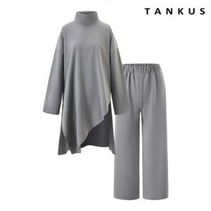 [탱커스]투피스 언발 커팅 루즈핏 티셔츠 밴딩 팬츠 셋업 (TX4OP017L0)