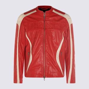 디젤 콘트라스트 패널 스탠드 칼라 가죽 재킷 A21125 0DMBS42A