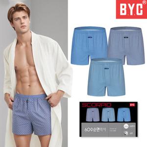 무료배송 BYC 남성 부드러운 트렁크 팬티 고급면사 60수 육각형패턴 순면 사각팬티 3매입
