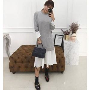 화이트치마루즈핏 세련미 핫탬 롱면원피스 시크 F0982