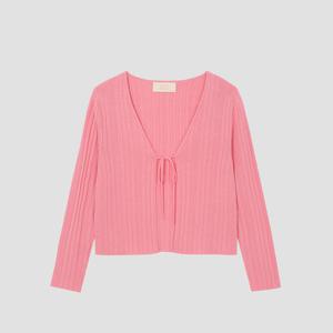 [UNIT]페이퍼 혼방 리본 여밈 니트 가디건 [UFJKCA25LN-PINK]