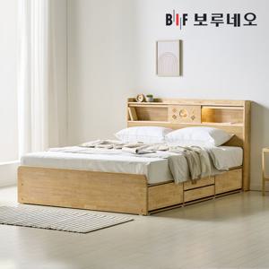 [착불] 보루네오 대한Po 4서랍 고무나무 원목 침대 LED 본넬매트리스 세트 Q
