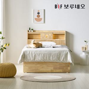 [착불] 보루네오 대한Po 4서랍 고무나무 원목 침대 LED 본넬매트리스 세트 SS