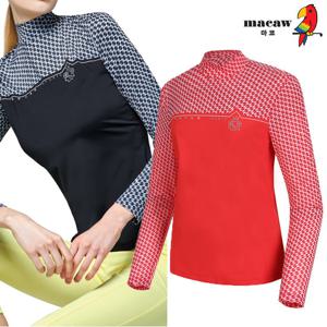 [마코] (여성)도트 패턴 배색 반목넥 티셔츠_MMW1TH01