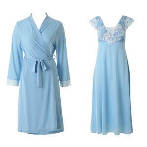 고급스러운 세미 플로럴 부드러운 여성 풀슬립 가운 앙상블 WGN2081AB