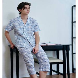 세련된 뜨왈드주이 패턴 남자 순면 파자마 잠옷세트 WPA7173M
