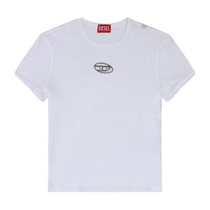 디젤 A16839 0CLBR 100 (T-UNCUTIE-LONG-OD-Q1) 컷아웃 메탈릭 로고 여성 반팔티