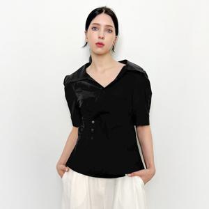 [파슨스] 와이드 칼라 사선 버튼 블라우스 [MSPS4BL02]