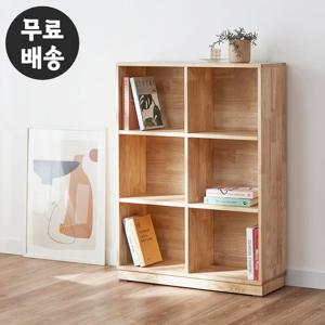 솔렌 고무나무 원목 책장 3단 책꽂이 6칸 800 내츄럴