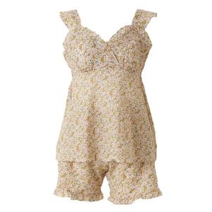 브라컵 내장 면 지지미 잔꽃 패턴 나시 파자마 잠옷 세트 WDW3801R WHS3801C