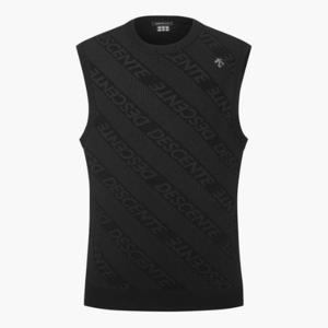 데상트골프조끼 JQS DP31MFKV81-BLKG 남성 로고 자카드 라운드넥 베스트 / BLACK