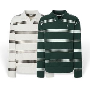 [헤지스] 남성 스트라이프 오픈카라 맨투맨 HZTS5D345