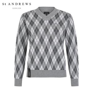 [세인트앤드류스] 공용 브이넥 아가일 긴팔 니트