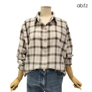 [에이비에프지]체크 패턴 포인트 루즈핏 숏 긴팔 남방 APZ3HB36I