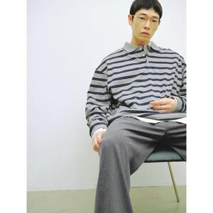 (225941EQ33) [에잇세컨즈] 스트라이프 칼라 티셔츠  그레이