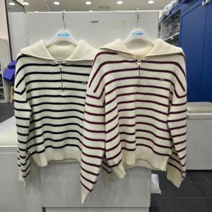 [에꼴리에]에꼴리에 스트라이프반집업카라니트티 25D5084_SC