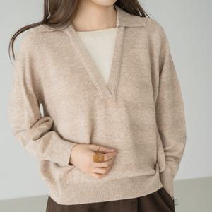 엄마옷 마담4060 모던베이직 소프트배색카라줄지니트 여성 데일리 -ZKN2511013-