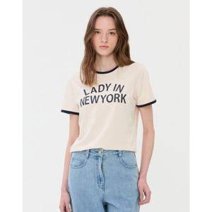 질스튜어트 뉴욕 여성 25SS 스테디셀러 베이지 프린트배색 면 반팔티셔츠 WJTS5B920I1