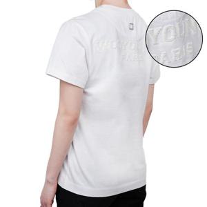 우영미 여성 비즈 백로고 뱃지 라운드 코튼 반팔 화이트 M233TS09701W