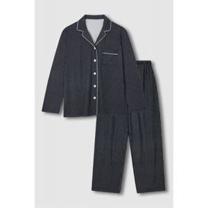 [JAJU/자주] 여 피치스킨 체크 10부 파자마 세트_다크 네이비