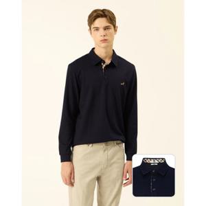 닥스 남성 25FW ONLINE EXCLUSIVE닥스훈트 다크네이비 기모 체크 플라켓 카라 티셔츠 DMTS5C501N3