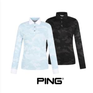 핑골프[양말증정]여성 카모 카라 긴팔 티셔츠 121D3TO252