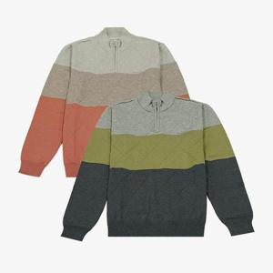 [크로커다일남성]CDAAAKR3317_아가일 하프 집업 라운드 니트