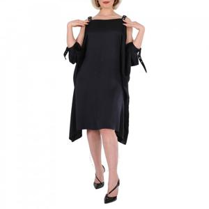 버버리 레이디스 블랙 마일리 스트랩 디테일 로케이션 프린트 실크 드레스 8029803