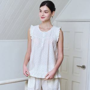 비너스 시원한 착용감 크리즈 도트 나염 여성 실내복 민소매 상의 VEV3933F