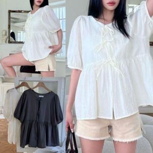 블라우스 브라우스 셔츠 빅사이즈 썸원리본매듭 506U632S 여성