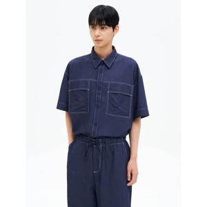 (215765AY3R) [에잇세컨즈] 탑스티치 셋업 반소매 셔츠  네이비