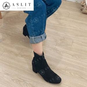 [애슬릿] 세무 둥근 코 니트 첼시 앵클 부츠 6cm
