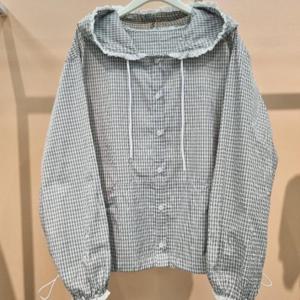 라티움 HC34 모자 소매단 레이스 긴팔 체크 점퍼형셔츠 T2531bl15