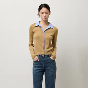 [시슬리]우븐 셔츠 배색 슬림 니트 가디건 SAKC02541