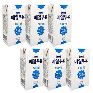 매일우유 오리지널 우유 3.4% 1000ml 대용량 6팩 흰우유 국내산원유100% 안전포장