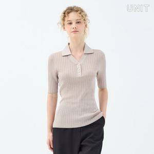 [유닛] 라이트베이지 글리터 오픈 카라 페리윙클 폴로넥 풀오버 UFKKPN320N-12