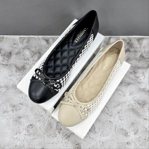 [탠디]패턴 콤비 리본 플랫슈즈 X2HS50DZ59 G-BEIGE G-BLACK 2DC