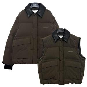 25FW 우영미 카키 레더 칼라 구스 다운 베스트 W253DN06971K