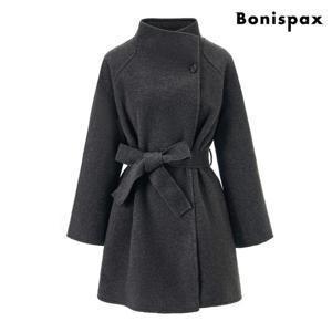 [보니스팍스]스탠드 카라 원버튼 하프 벨티드 코트 (XP4JH004L0)