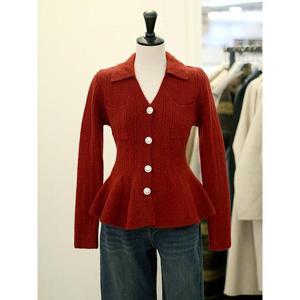 메종블랑쉬 세이브존03 오픈 카라 진주 단추 페블럼 니트 가디건 AGM254JKTB11A