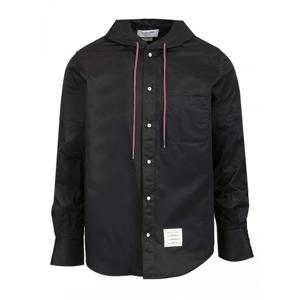 [THOM BROWNE] 라프리마 남성 후드 스트레이트 핏 L/S 셔츠 W/ RWB 커프 디테일 앤 CFRONT 플래킷 SELF ARMBAND 인 폴리 CO MWL432OF1066 415 Blue /15