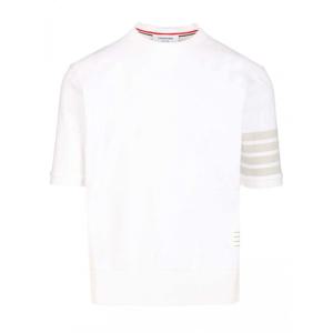 [THOM BROWNE] 라프리마 남성 가먼트 다이드 숏 슬리브 리브 커프 티셔츠 인 MED WEIGHT 저지 W/ 오버다이 4 바 MJS303AJ0253 100 화이트 /15