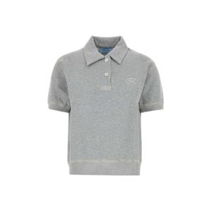 프라다 코튼 플리스 폴로 반팔티셔츠 그레이 여성 135726 173J F0684